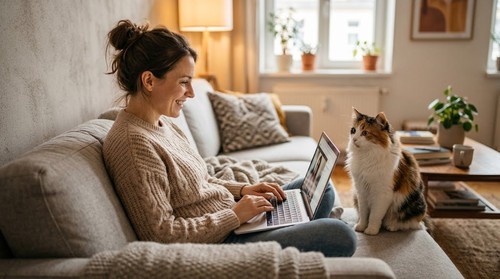 Pet owner tracking cat nutrition with FAMMO AI assistant