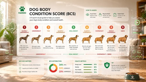 Dog Body Condition Score (BCS) chart for evaluating weight loss