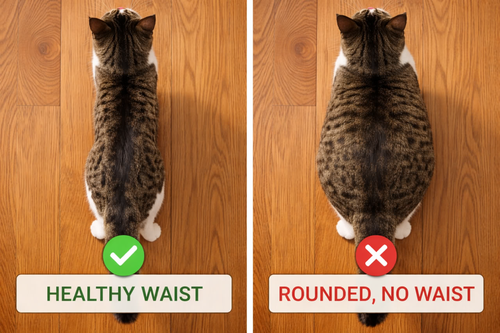 Top-down comparison of a healthy-waisted cat versus an overweight cat
