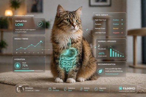 AI-based analysis of cat digestion and hairball patterns with FAMMO.