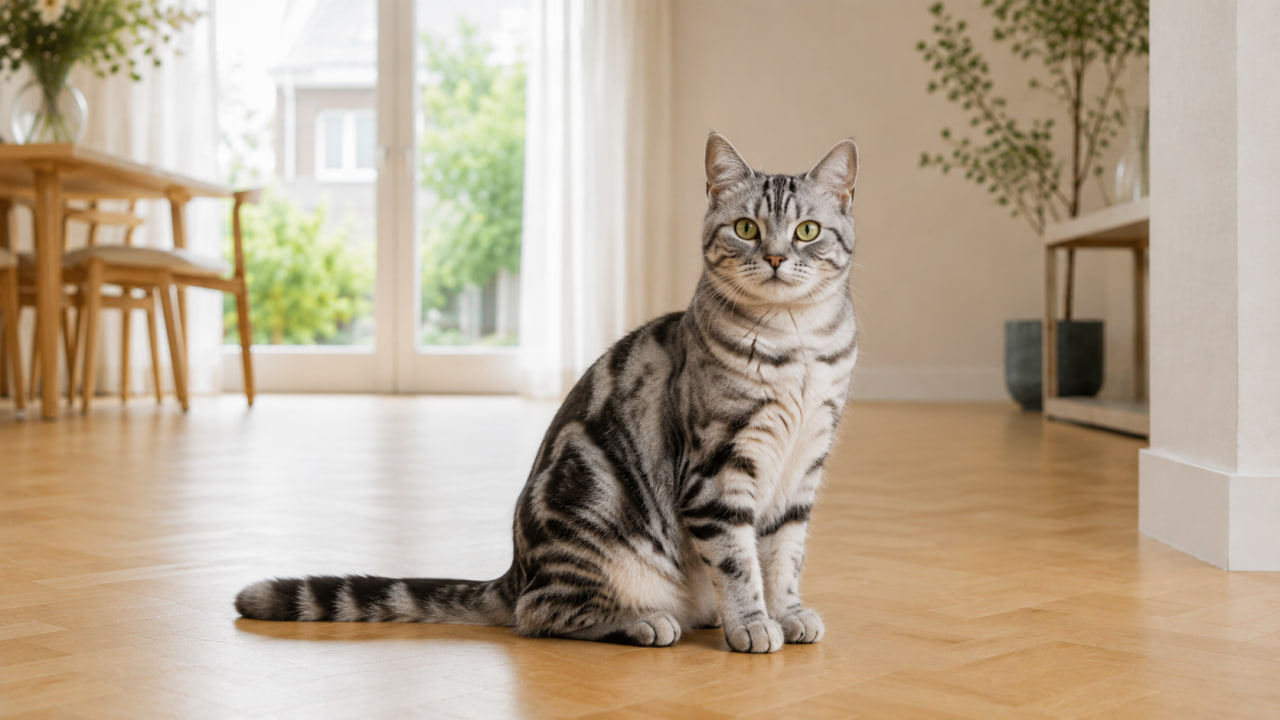 American Shorthair cat in a bright modern home interior