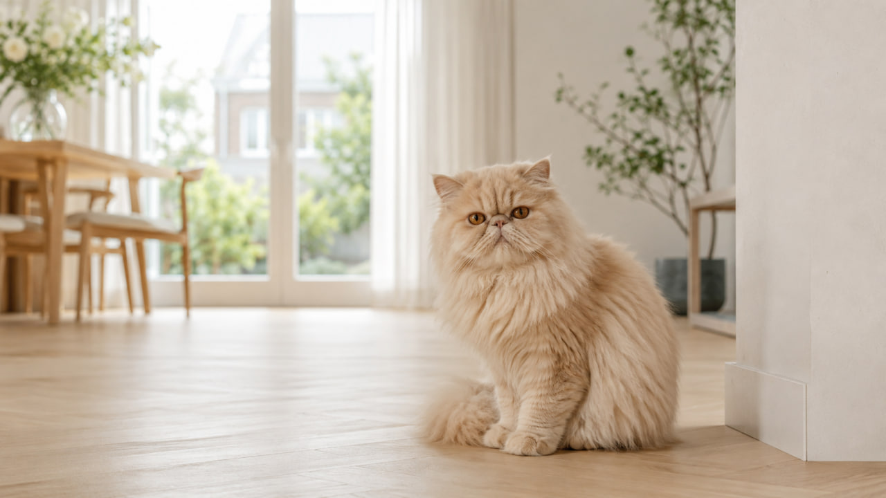 Persian cat in a bright modern home interior