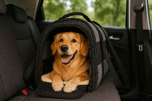 Dog and cat carrier training before travel day