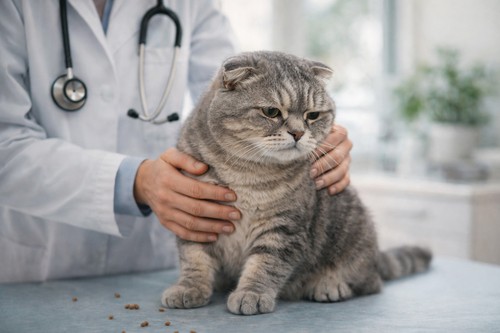 veterinarian examining a cat during a health check in a veterinary clinic