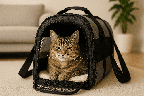 Soft-sided pet carrier for in-cabin travel with dog and cat